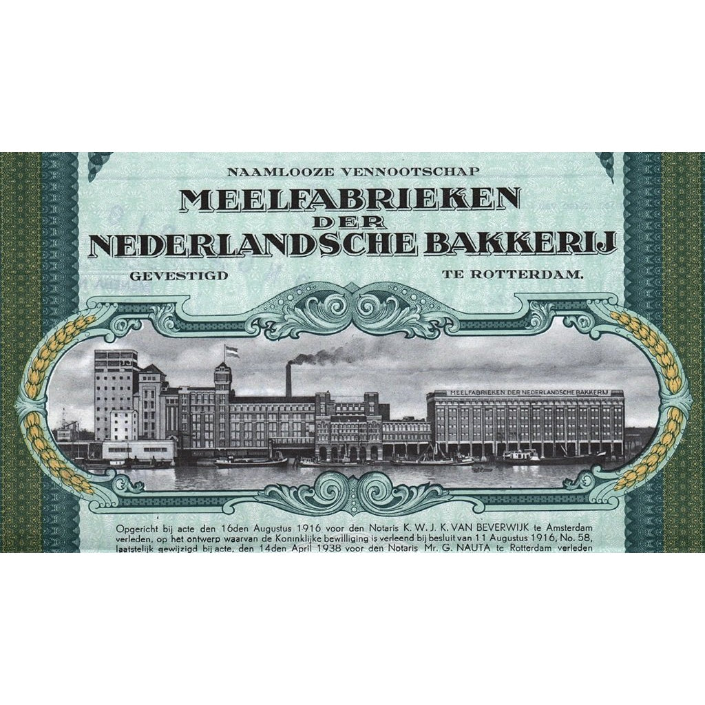 Meelfabrieken der Nederlandsche Bakkerij Rotterdam Netherlands Bond Certificate