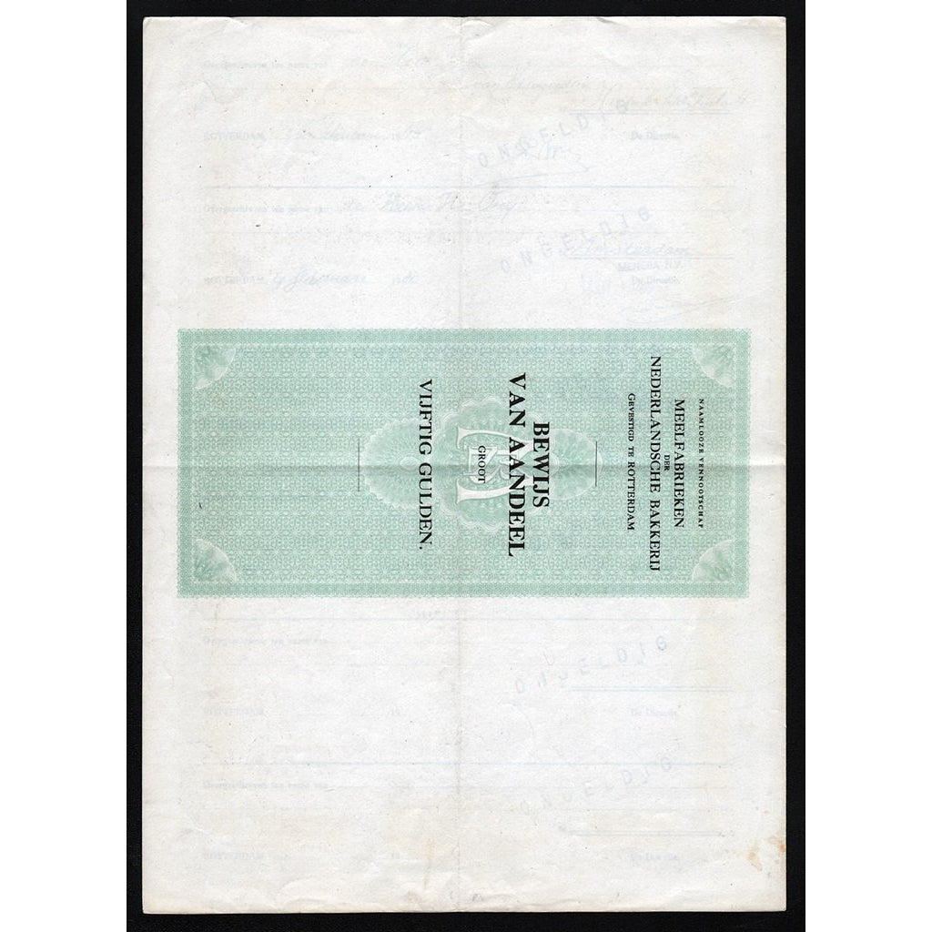 Meelfabrieken der Nederlandsche Bakkerij Rotterdam Netherlands Bond Certificate