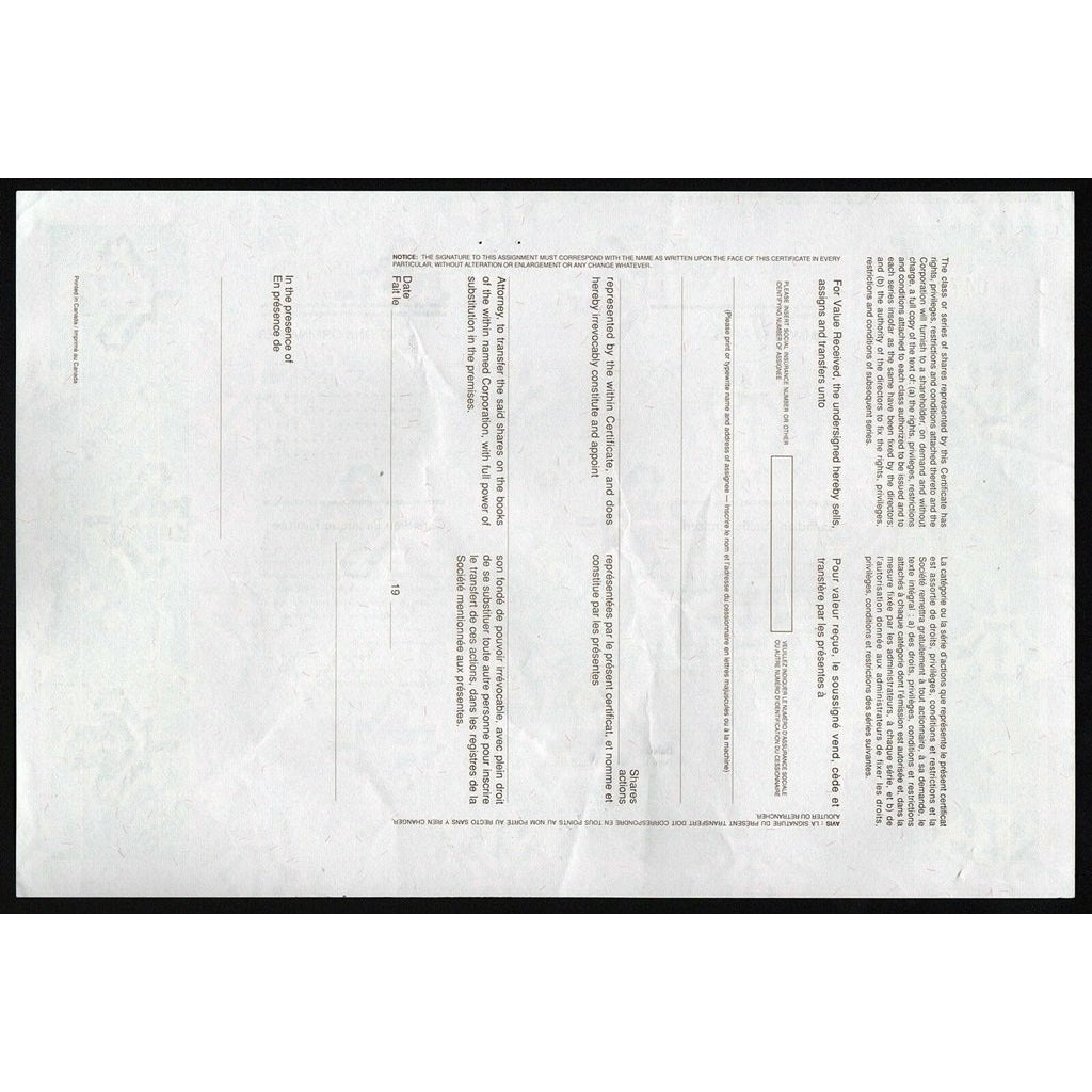 Canadian Pacific, Energy Transportation Hotels Canada Stock Certificate