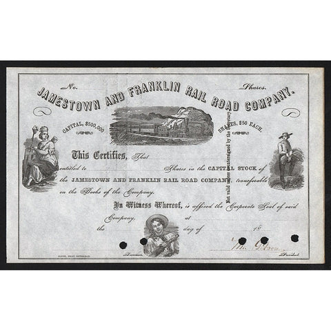 Jamestown and Franklin Rail Road Company 18__ Stock Certificate