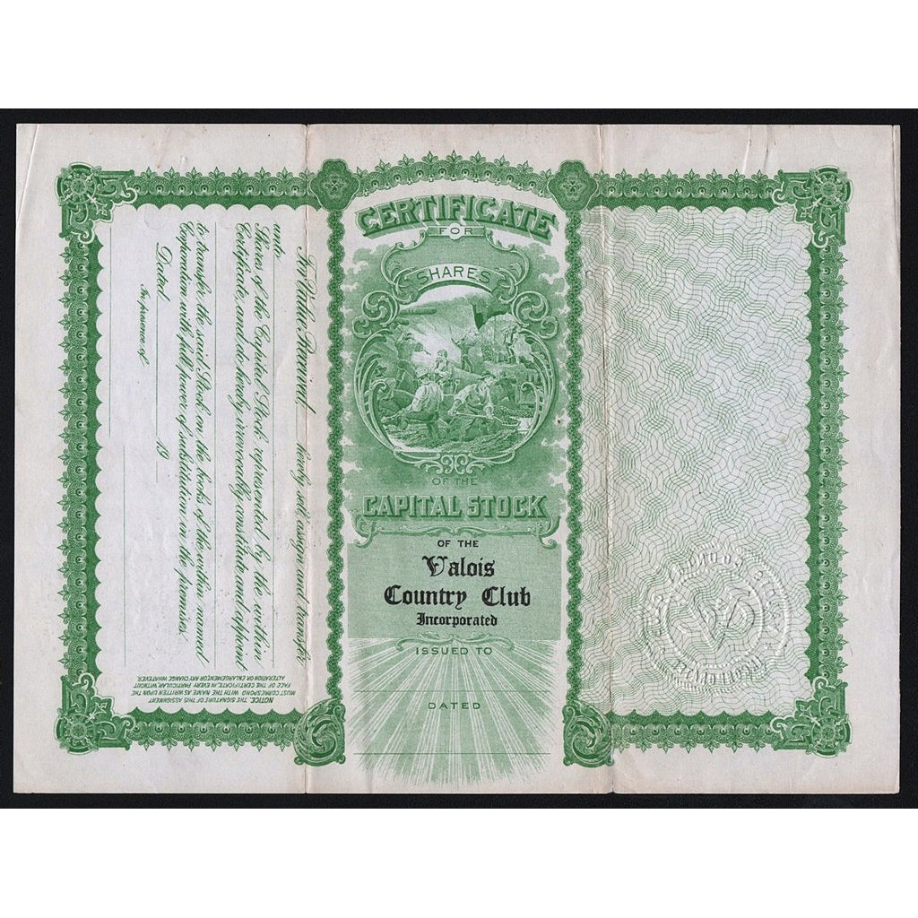 Valois Country Club Incorporated 1922 Quebec Stock Certificate (William James Hushion)