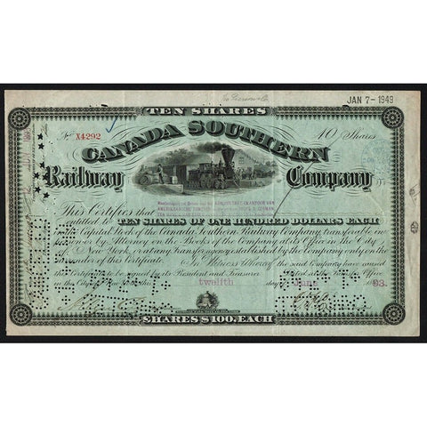 Canada Southern Railway Company 1893 Stock Certificate