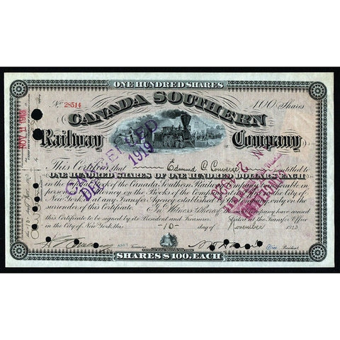 Canada Southern Railway Company 1913 Stock Certificate