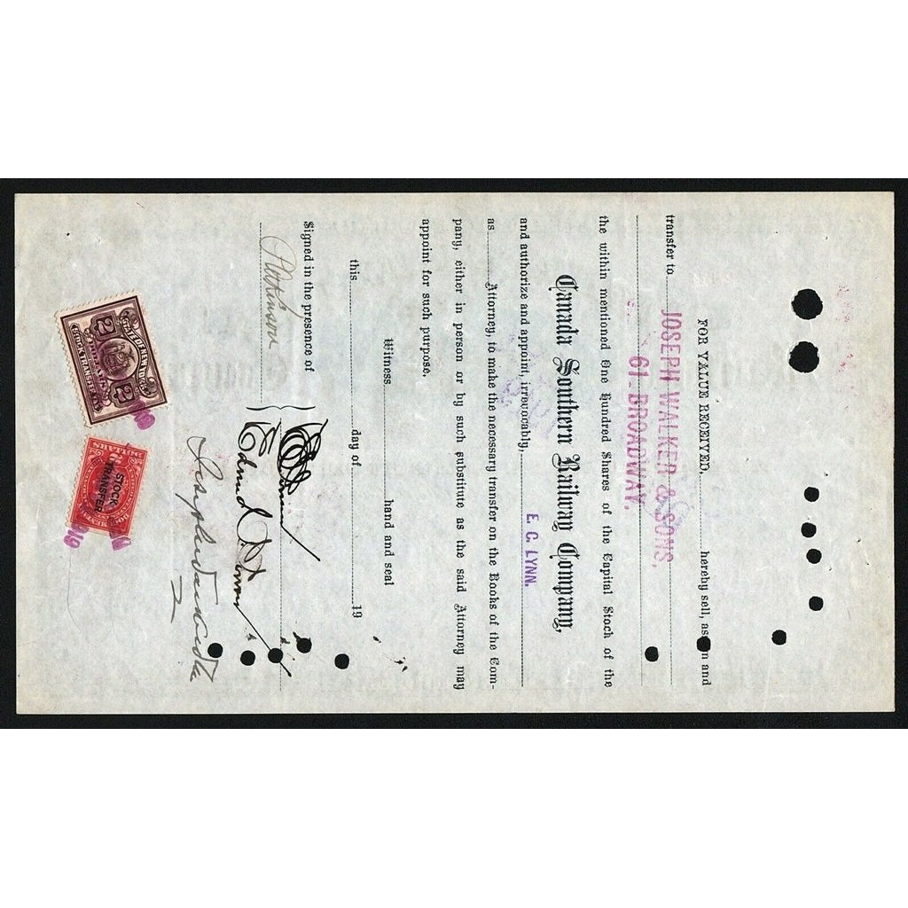 Canada Southern Railway Company 1913 Stock Certificate