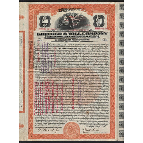 Kreuger & Toll Company - Aktiebolaget Kreuger & Toll 1929 Sweden Stock Bond Certificate