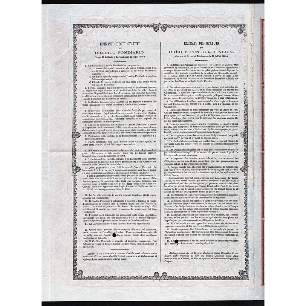 Credito Fondiario Del Banco Di Napoli 1885 Italy Stock Certificate
