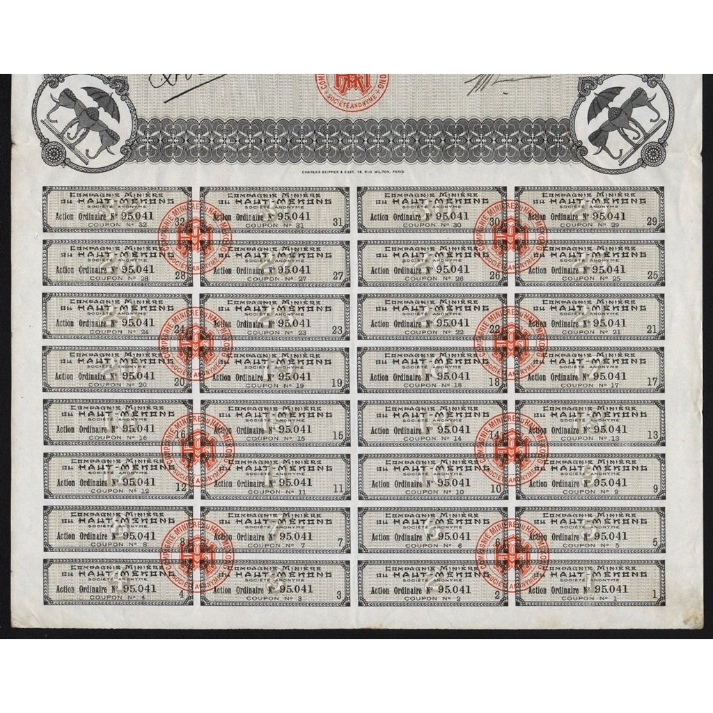 Compagnie Miniere du Haut-Mekong Saigon Elephants Stock Certificate