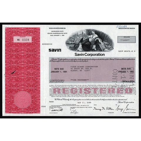 Savin Corporation Bond Certificate
