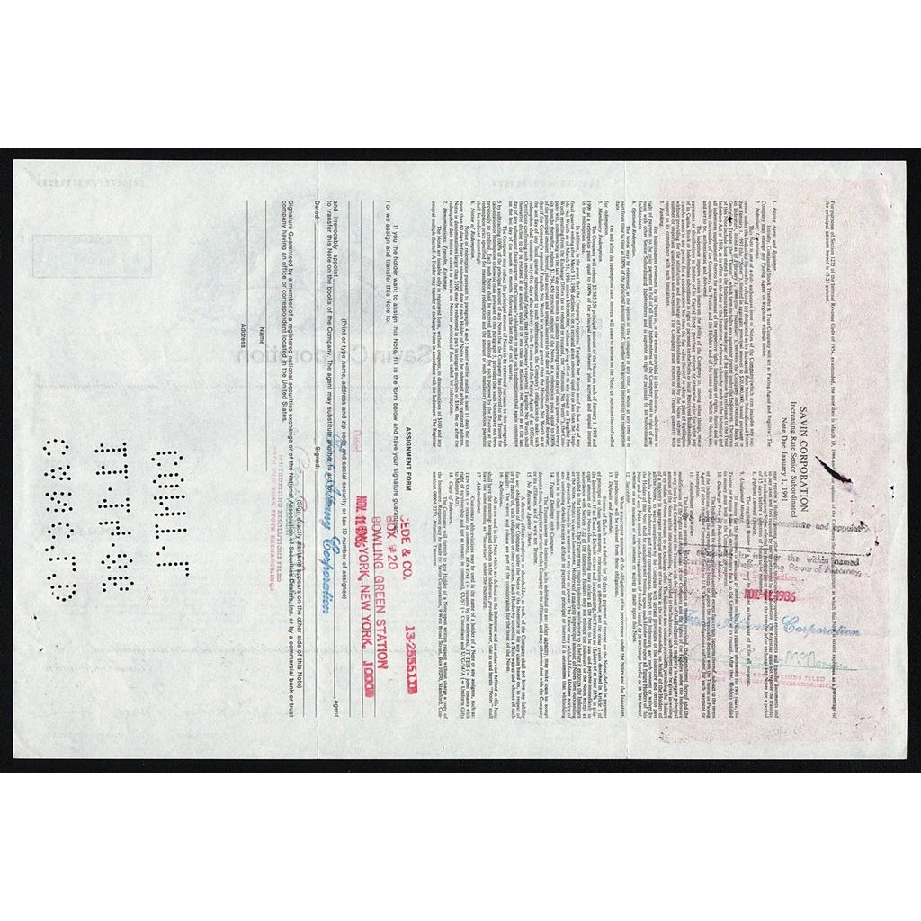 Savin Corporation Bond Certificate