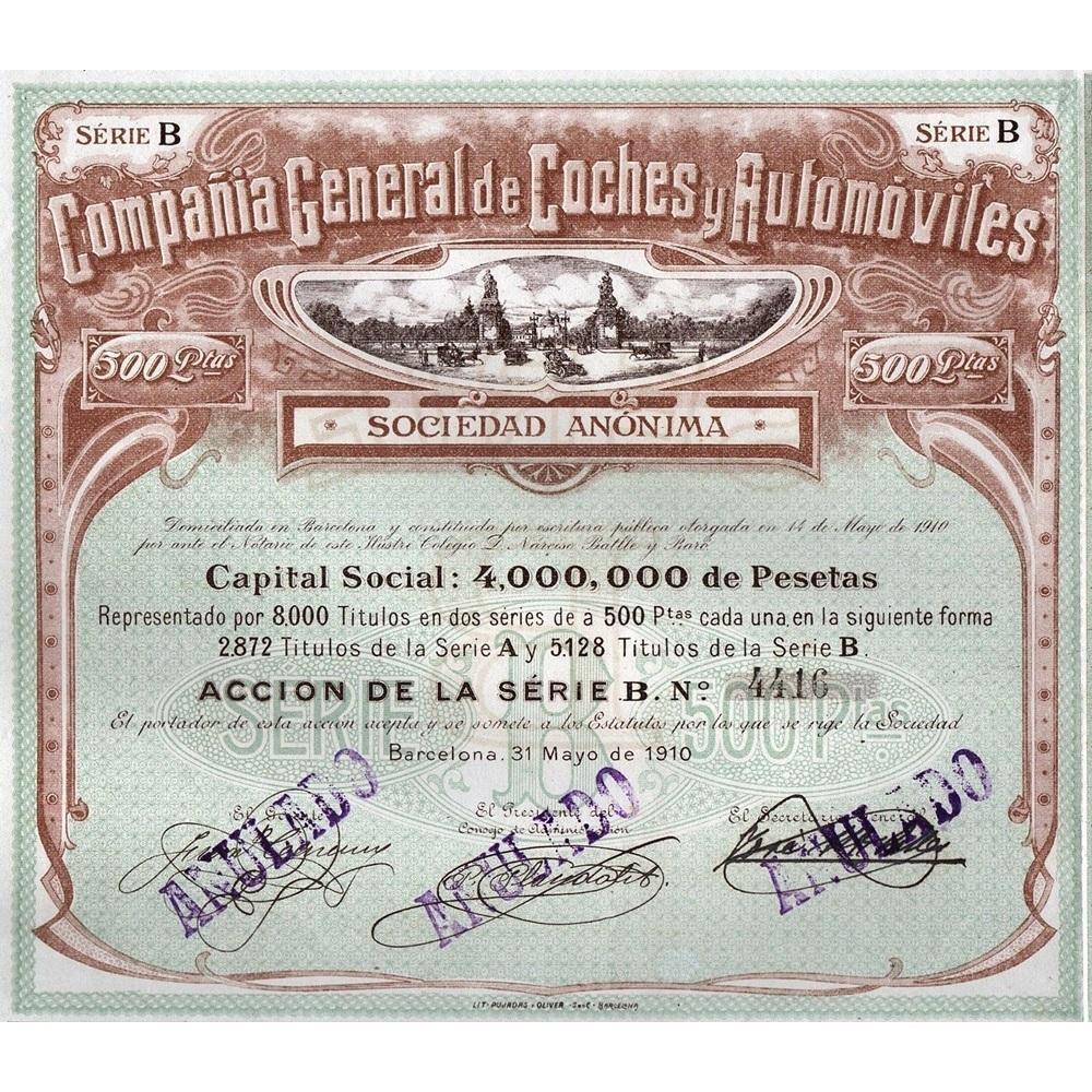 Compania General de Coches y Automoviles Stock Certificate