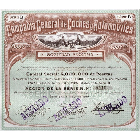 Compania General de Coches y Automoviles Stock Certificate