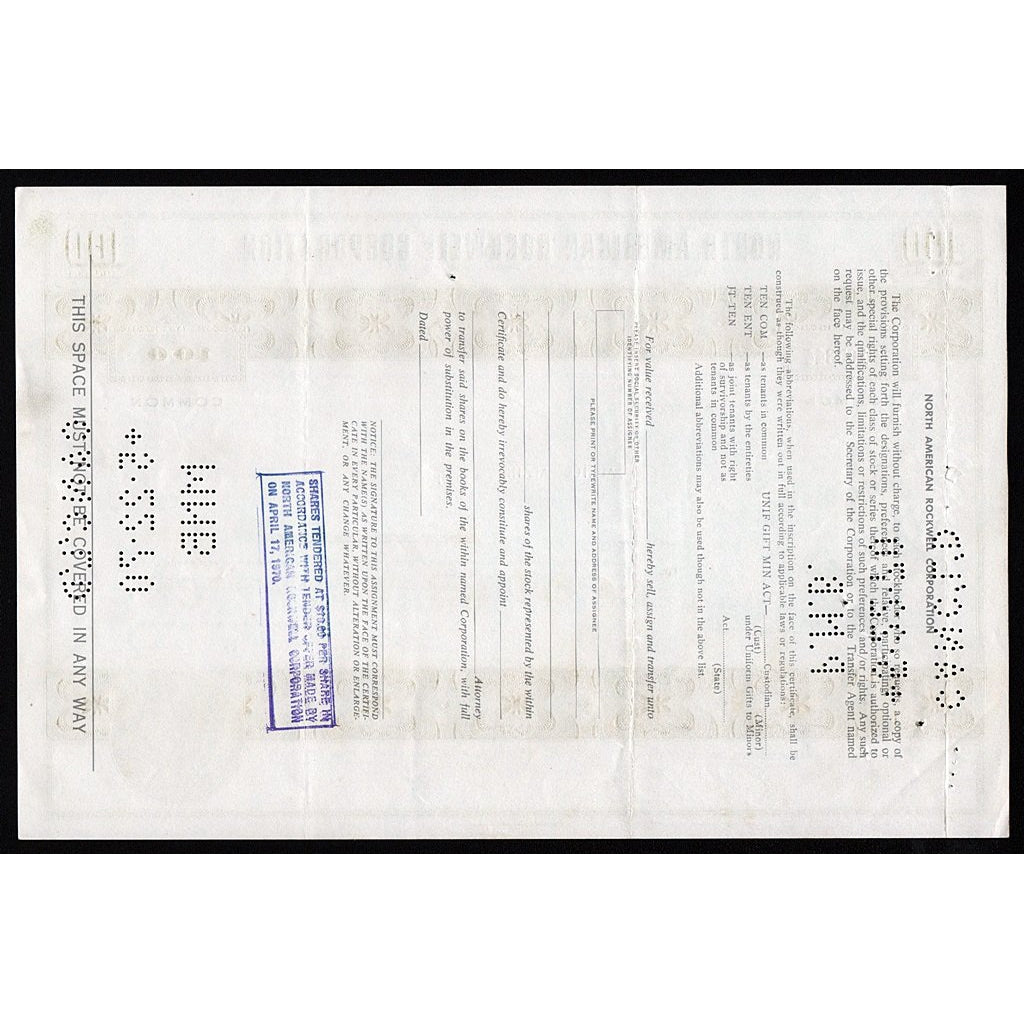 North American Rockwell Corporation Stock Certificate