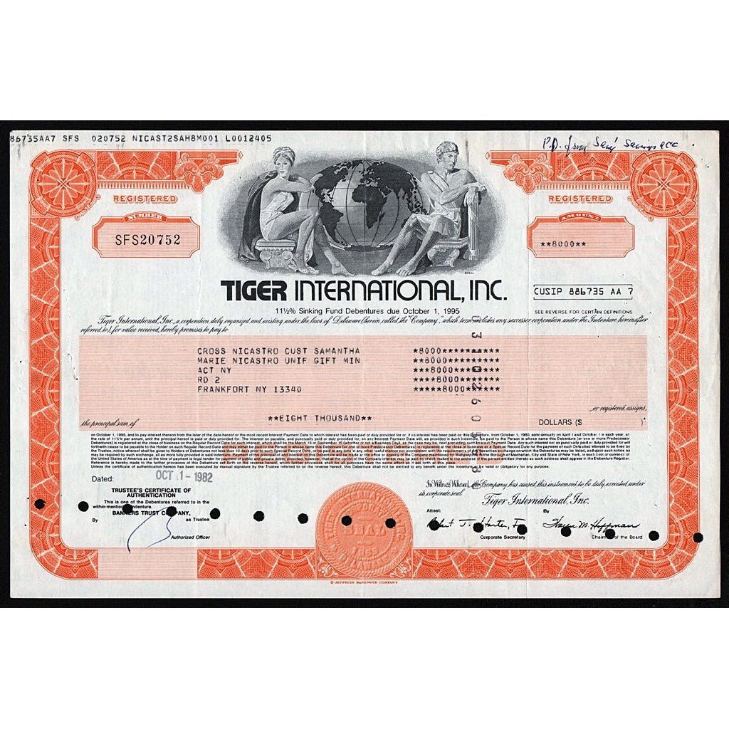 Tiger International, Inc. Debenture Bond Certificate