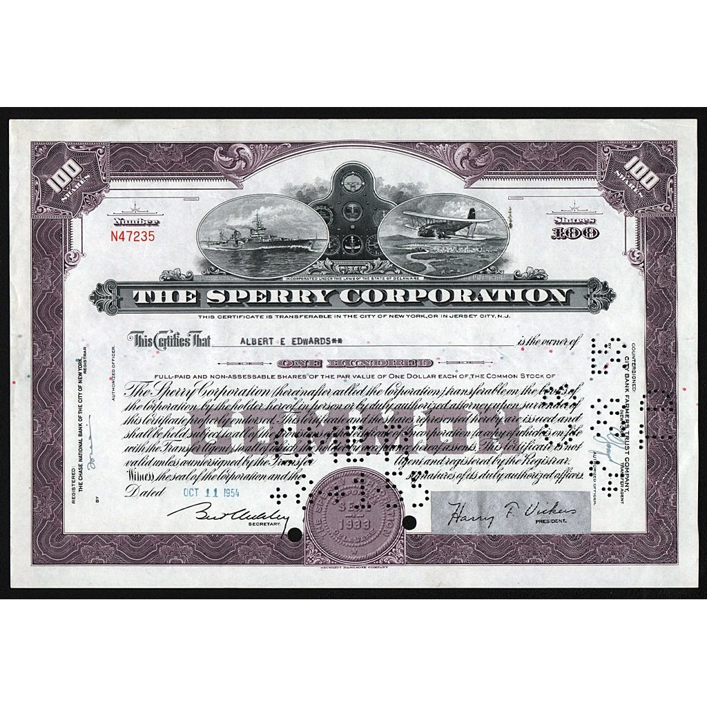 The Sperry Corporation Stock Certificate
