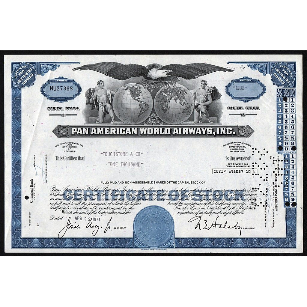 PanAm, Pan American World Airways, Inc. Stock Certificate