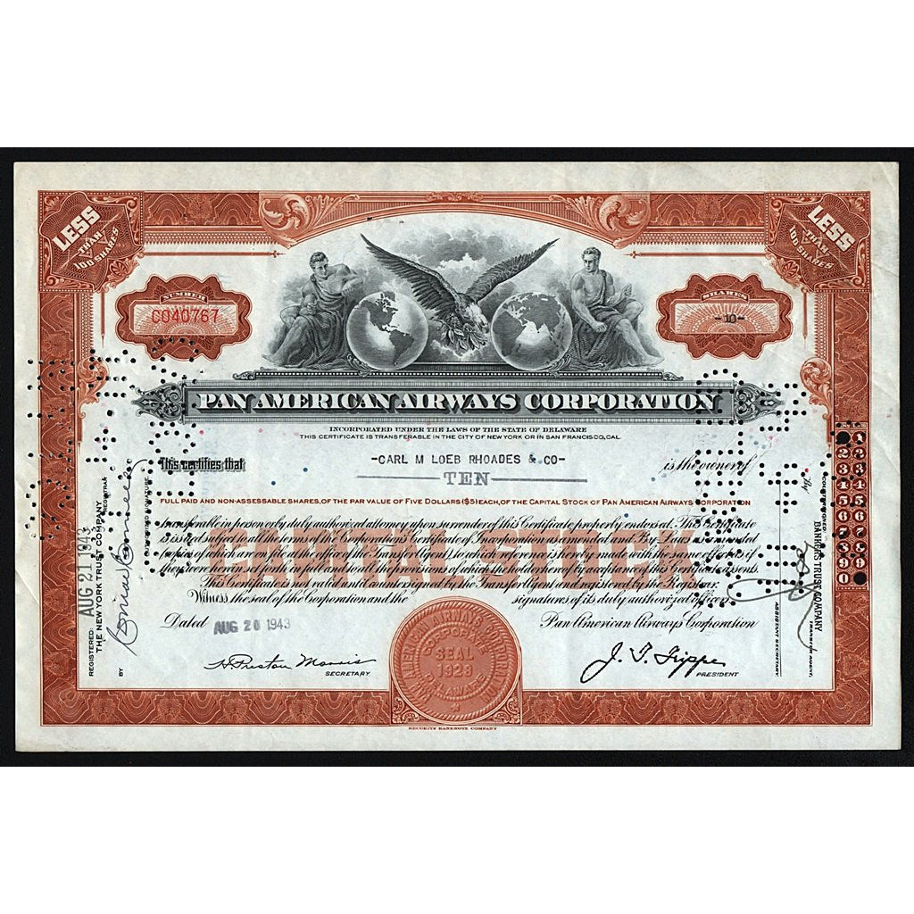 PanAm Pan American Airways Corporation Stock Certificate