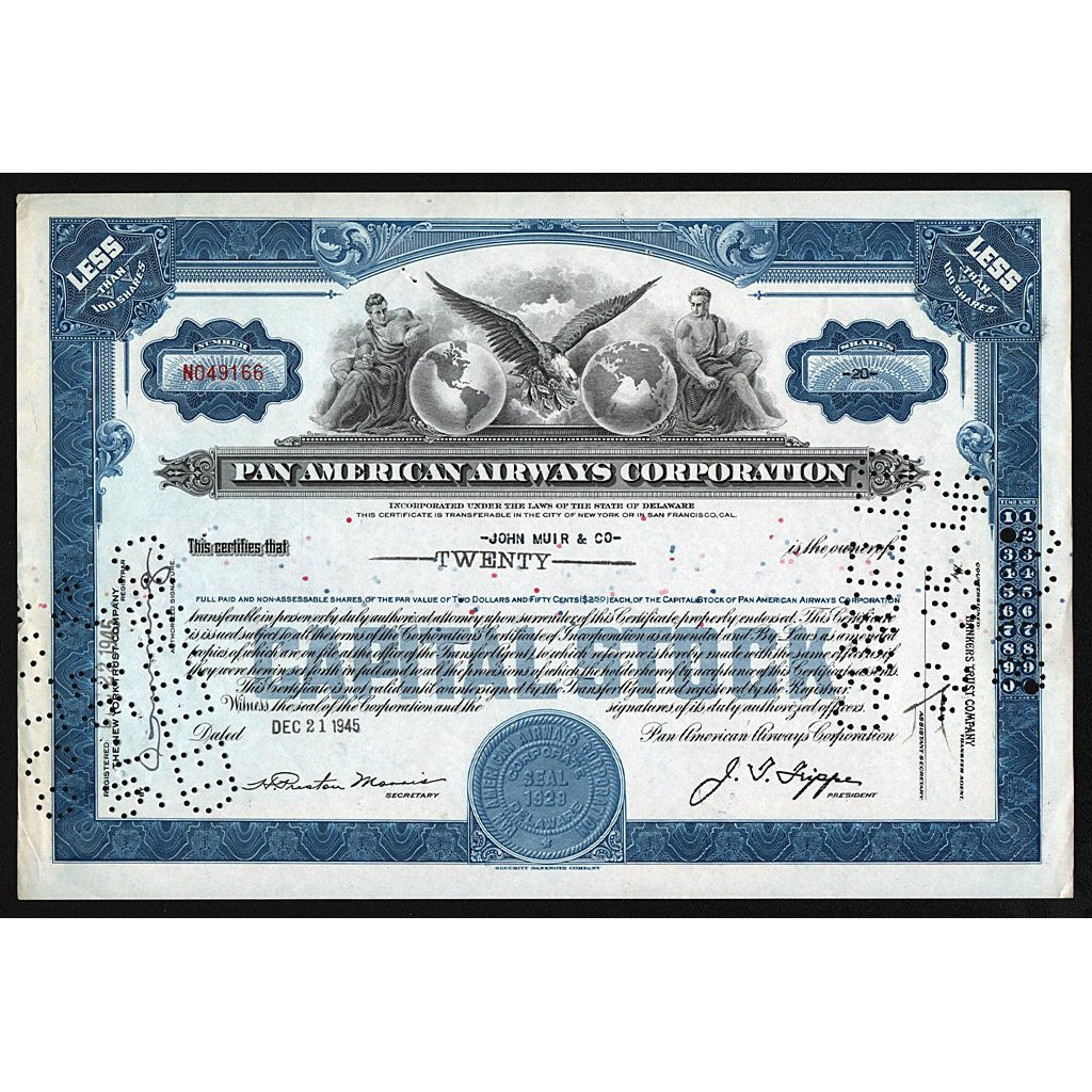 PanAm Pan American Airways Corporation Stock Certificate