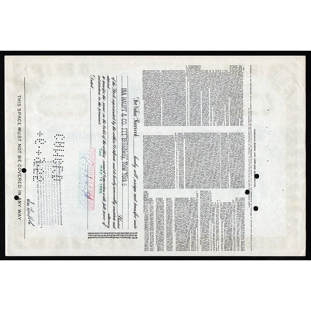 Fairchild Engine and Airplane Corporation Stock Certificate