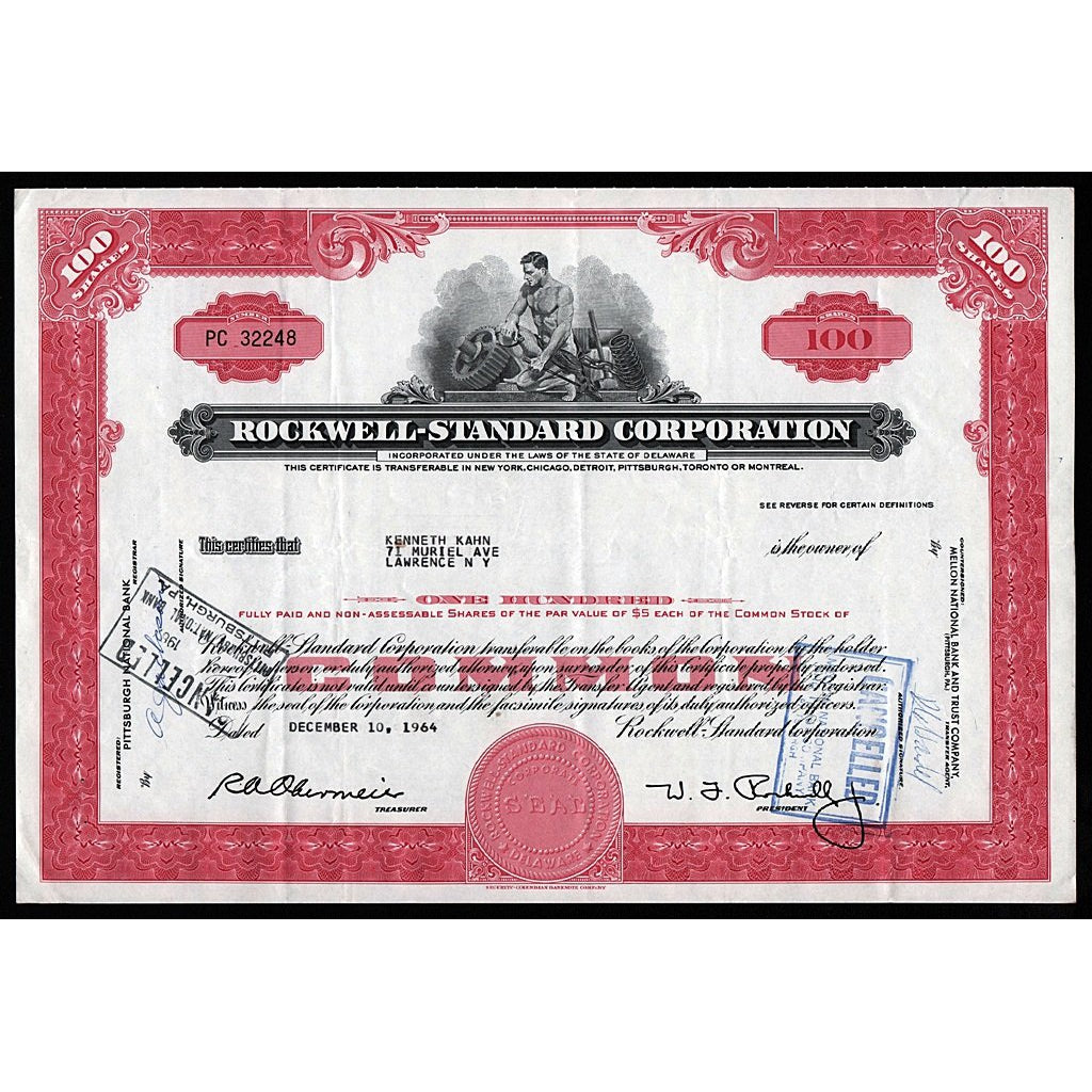 Rockwell-Standard Corporation Stock Certificate
