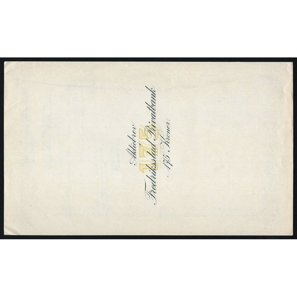 Fredriksstad Privatbank Aktiebrev 1917 Norway Stock Certificate