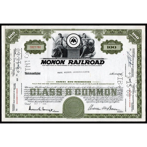 Monon Railroad Indiana Stock Certificate