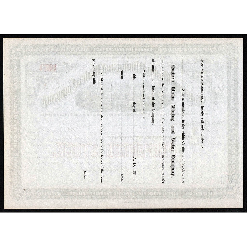 Eastern Idaho Mining and Water Company Blackfoot Stock Certificate
