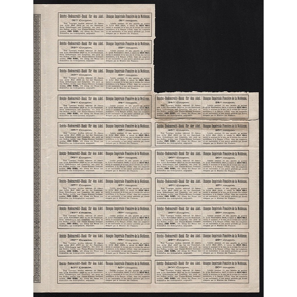 Banque Imperiale Fonciere de la Noblesse / Reichs-Bodencredit-Bank für den Adel 1903 Russia Bond Certificate