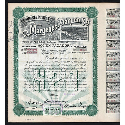 Compania Petrolera Margenes del Panuco S.A. 1917 Mexico Stock Certificate