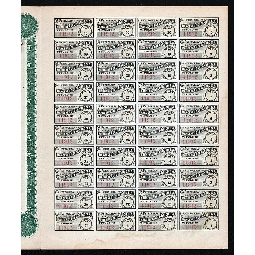 Compania Petrolera Margenes del Panuco S.A. 1917 Mexico Stock Certificate