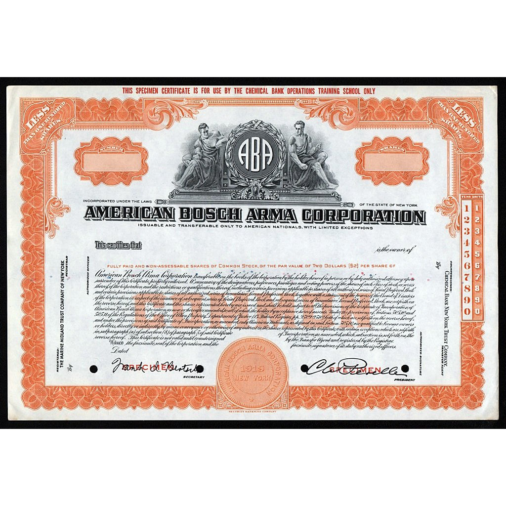American Bosch Arma Corporation (Specimen) Stock Certificate