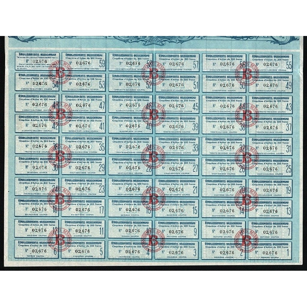 Etablissements Bessonneau 1939 Angers France Stock Certificate