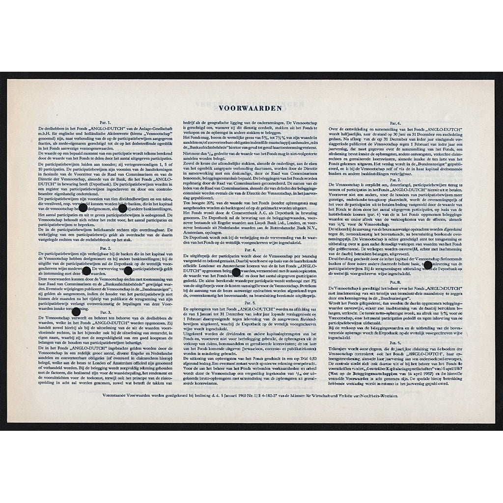 Anglo-Dutch Anlage Gesellschaft MBH für Englische und Holländische Aktienwerte Muster Specimen Stock Bond Certificate