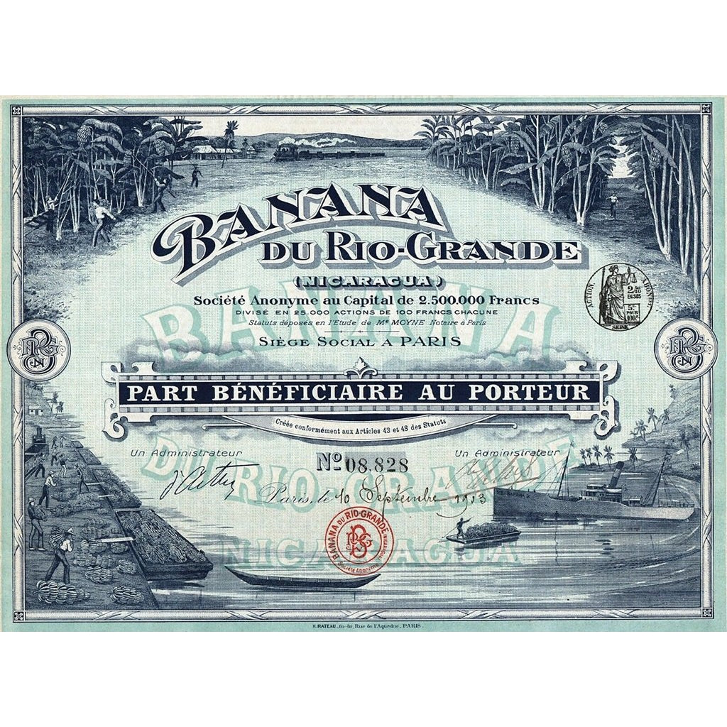 Banana du Rio-Grande (Nicaragua) 1913 Stock Bond Certificate