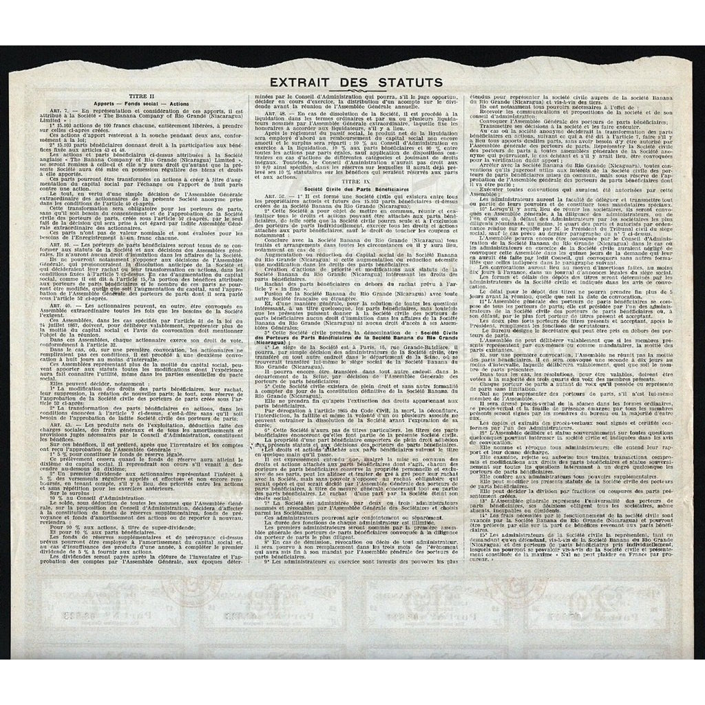 Banana du Rio-Grande (Nicaragua) 1913 Stock Bond Certificate