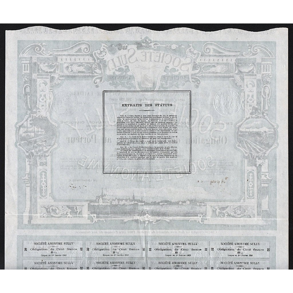 Societe Sully Societe Anonyme France 1911 Stock Certificate