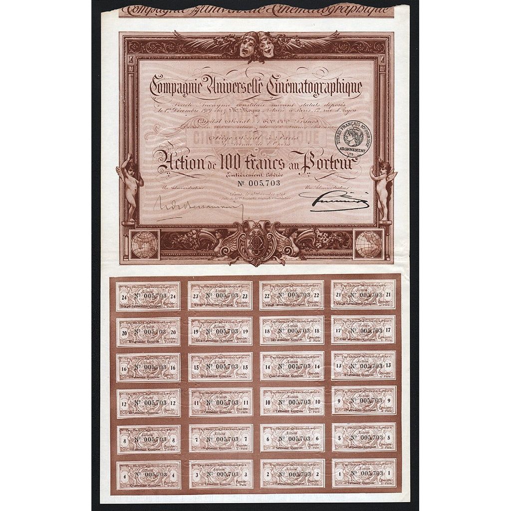 Compagnie Universelle Cinematographiqe 1910 France Stock Certificate