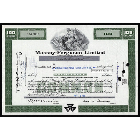 Massey-Ferguson Limited Canada Farm Equipment Stock Certificate