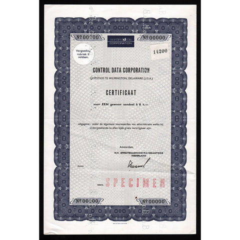 Control Data Corporation Specimen Stock Certificate
