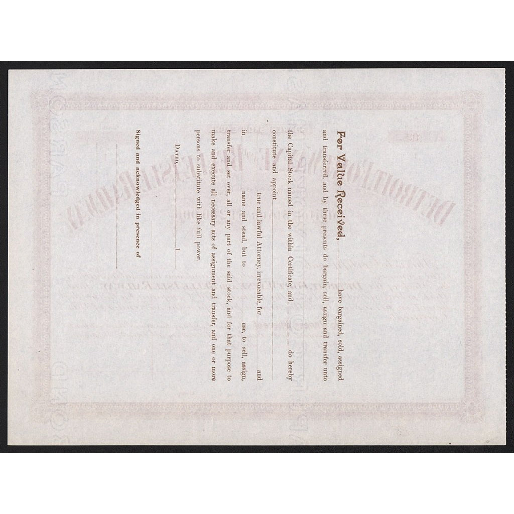 Detroit, Fort Wayne and Belle Isle Railway Michigan Stock Certificate