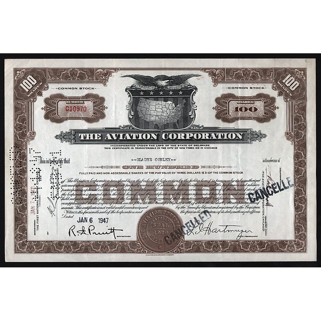 The Aviation Corporation Stock Certificate