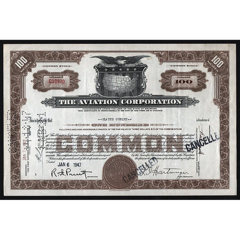 The Aviation Corporation Stock Certificate