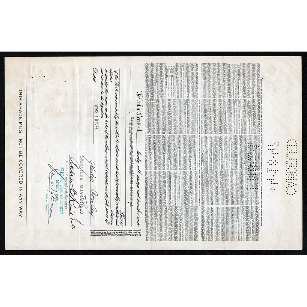 The Aviation Corporation Stock Certificate