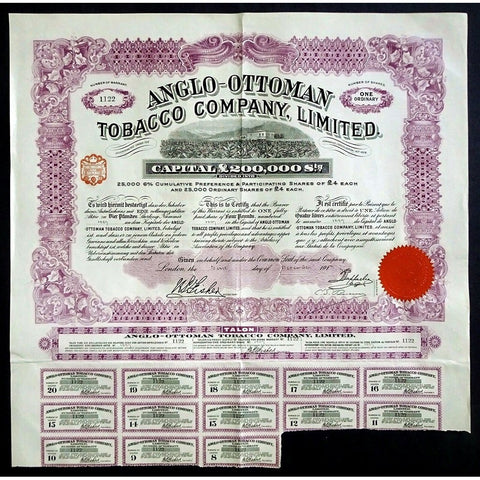 Anglo-Ottoman Tobacco Company, Limited 1930 Turkey Stock Certificate