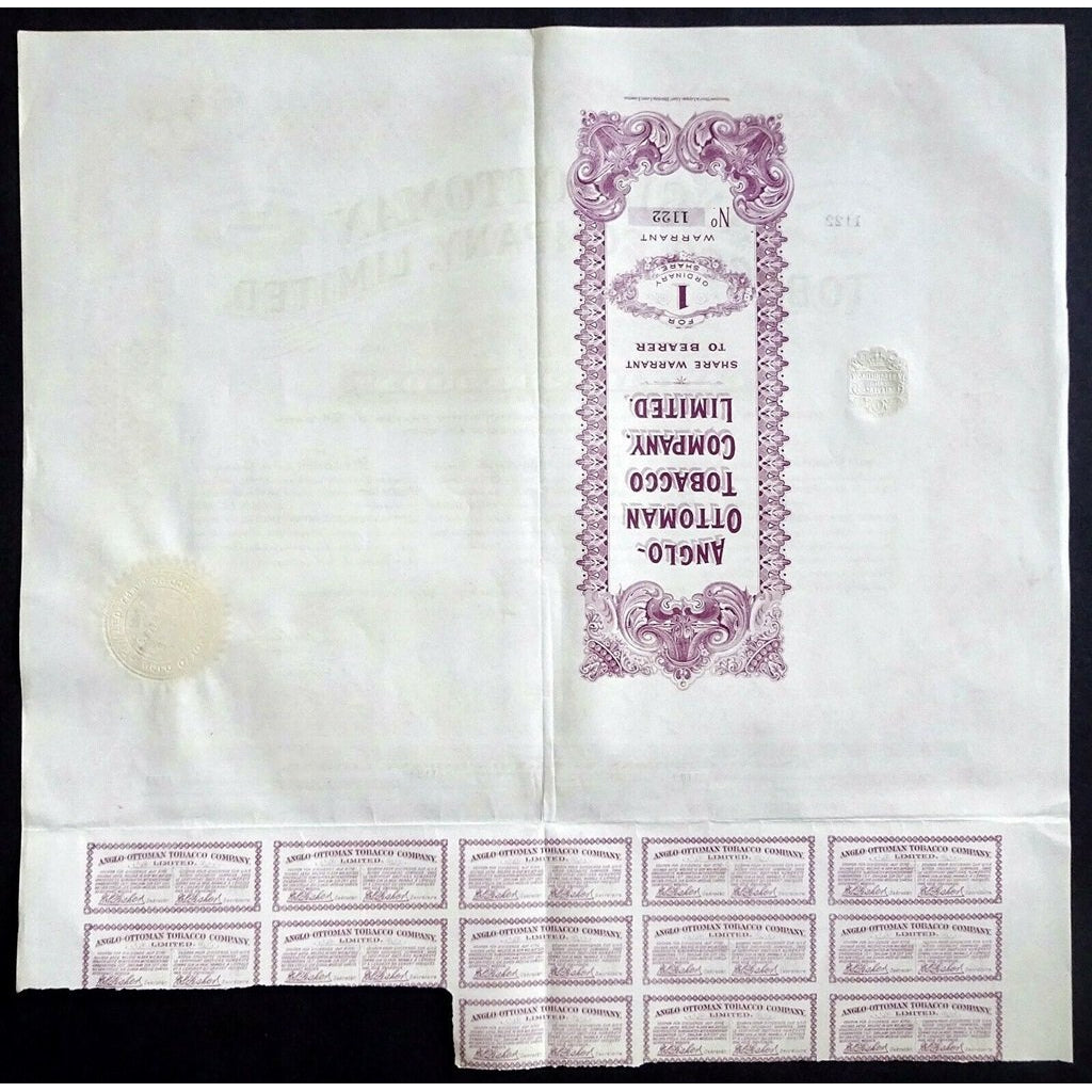 Anglo-Ottoman Tobacco Company, Limited 1930 Turkey Stock Certificate