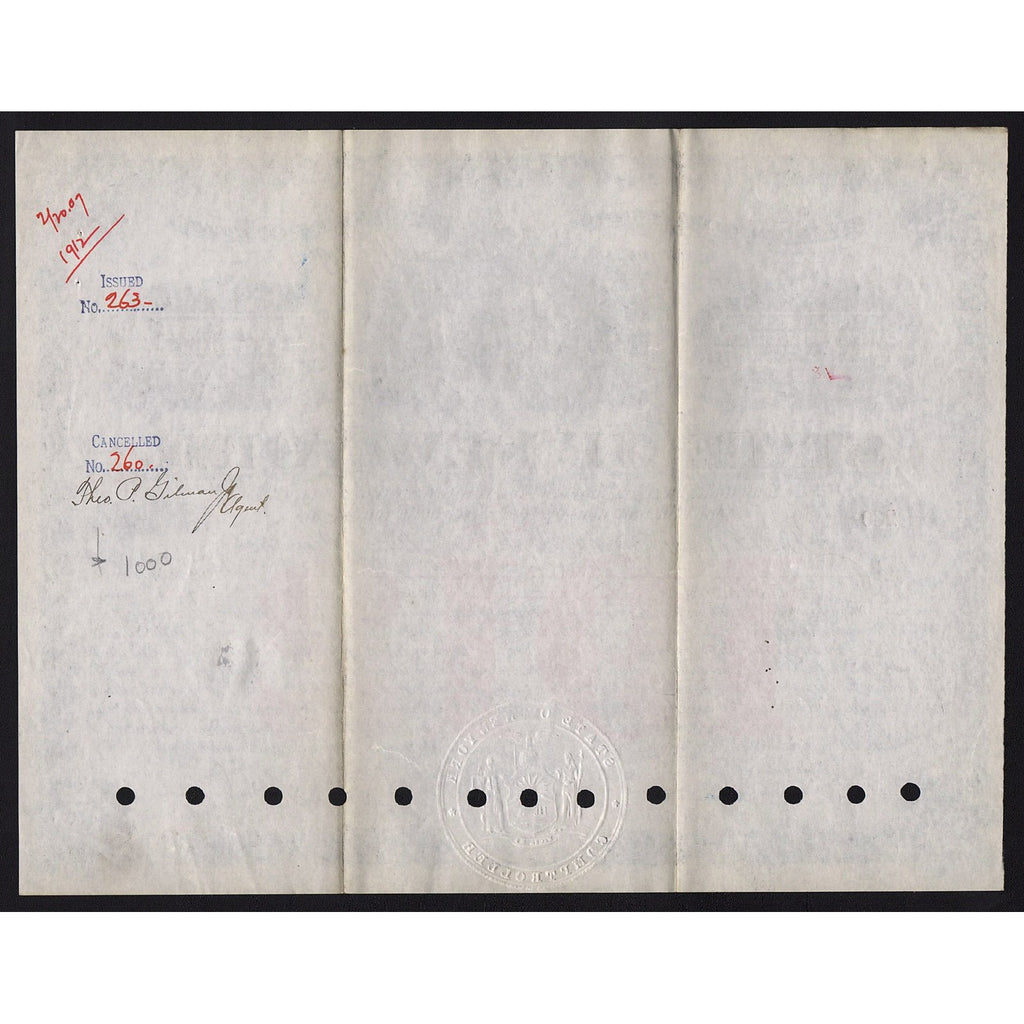 State of New York, Canal Improvement Loan Stock Bond Certificate