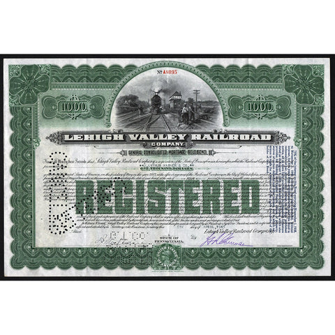 Lehigh Valley Railroad Company Stock Gold Bond Certificate