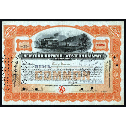 New York, Ontario and Western Railway Company Stock Certificate