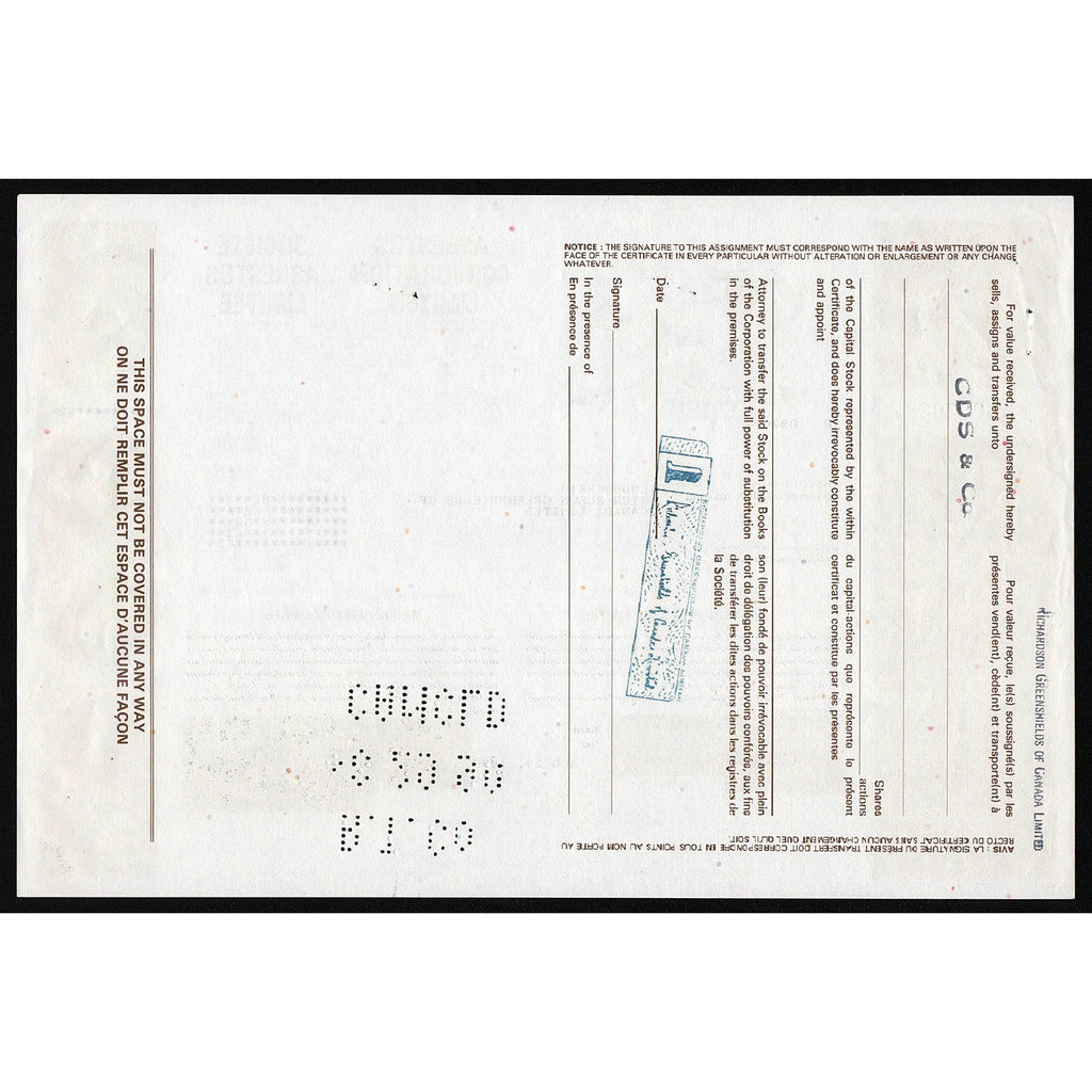 Asbestos Corporation Limited Canada Stock Certificate