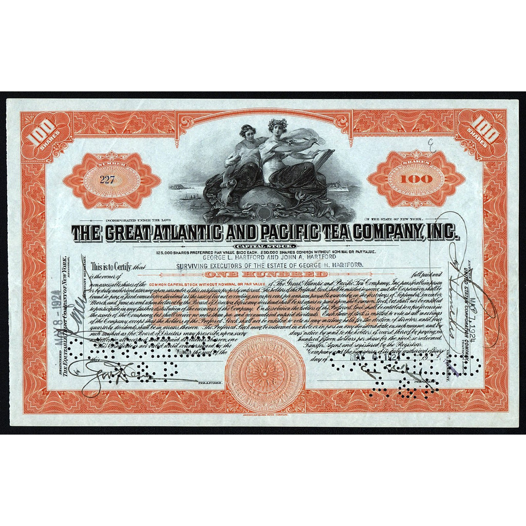 The Great Atlantic and Pacific Tea Company, Inc. A&P Stock Certificate