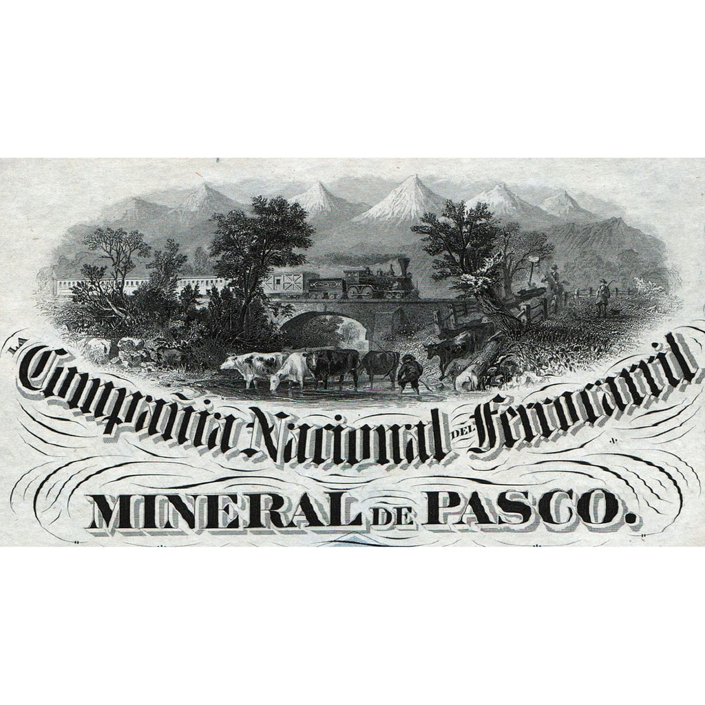 Compania Nacional del Ferrocarril Mineral de Pasco 1872 Lima Peru Stock Bond Certificate
